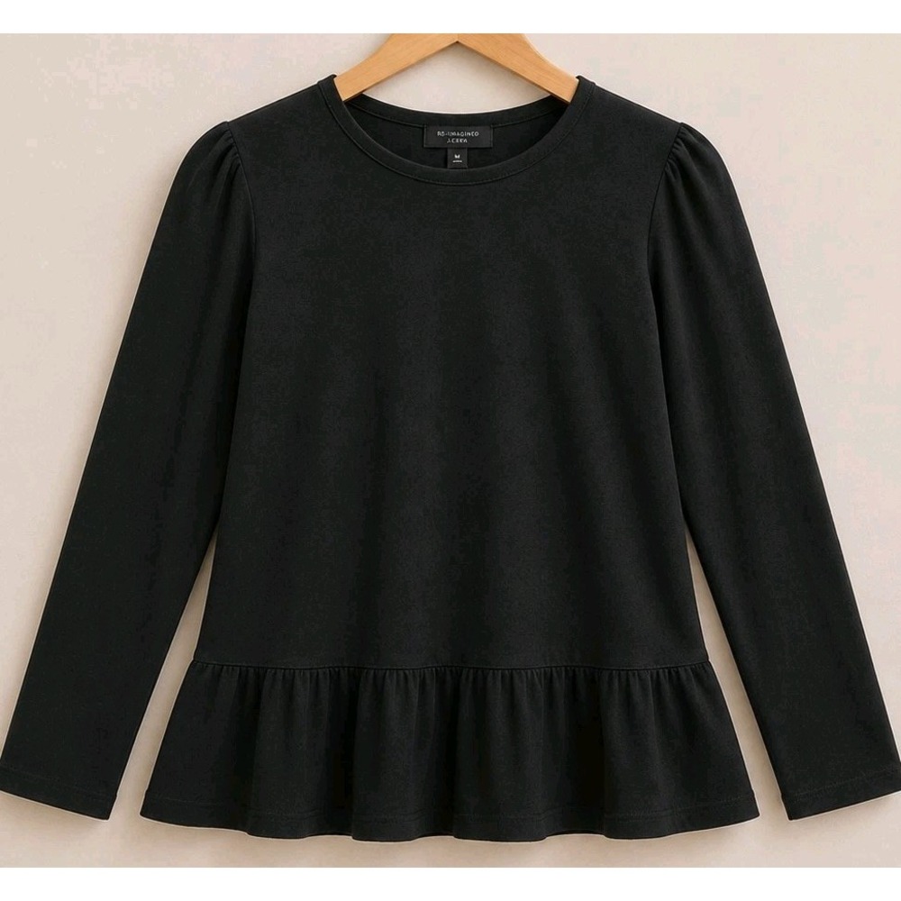 J.Jill Wearever Collection Medium Black Knit Peplum Top Long Sleeve Stretch Tee